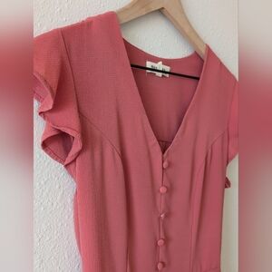Monteau Coral Pink Button-Front Dress Small